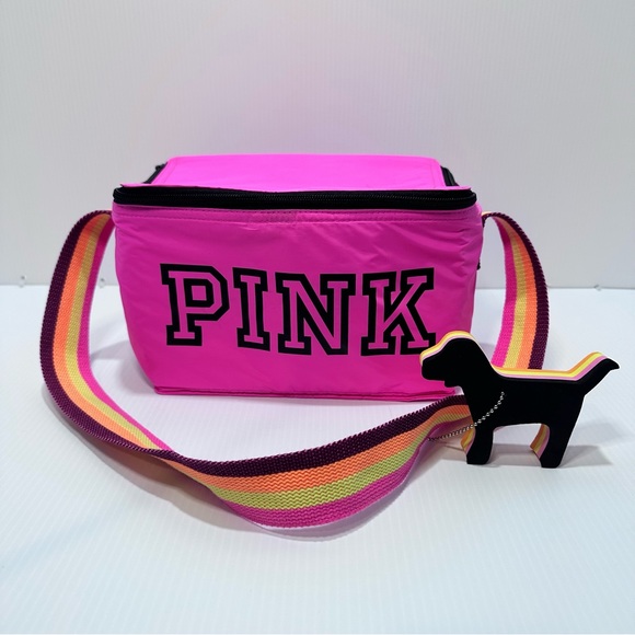 PINK Victoria's Secret Handbags - Victoria Secret Pink Lunch Bag Pink Multicolour Strap Dog Mascot Attached